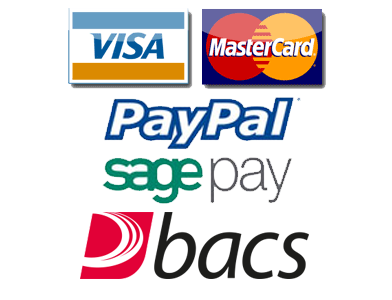 We accept Visa, Mastercard, Solo, Switch, Maestro, Paypal and Sage Pay.