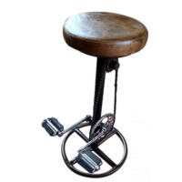 Retro Bar Stool with Bike Pedals and Leather Seat - Brown