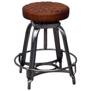 Retro Industrial Adjustable Bar Stool with Leather Seat